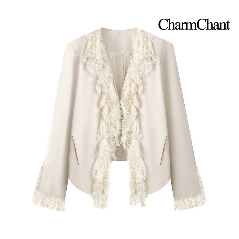 Tassel Fringe Trim - CHARMCHANT Women's Fringe Trim Blazer Open