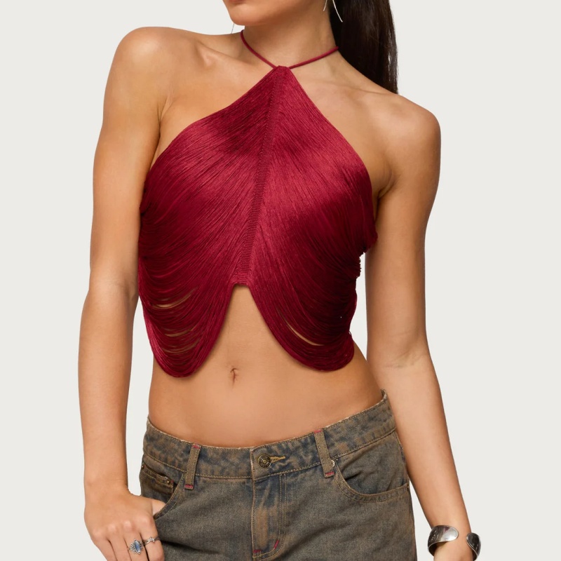 Women's Fringe Trim Halter Top - Tassel Fringe Trim recension och pris